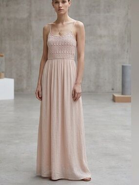 Poetry maxi dress size M flowy rayon lace bodice balletcore pink blush nude
